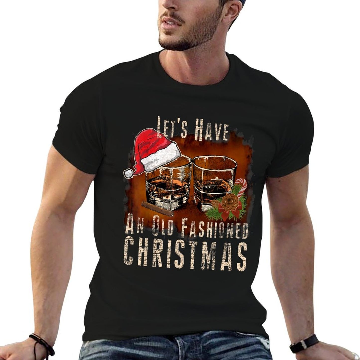 Old Fashioned Whiskey Christmas - Bourbon Cocktail Drinkers  Relaxed-fit T-Shirt