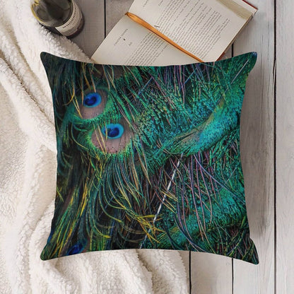 Peacock Feathers Linen Throw Pillow Cover