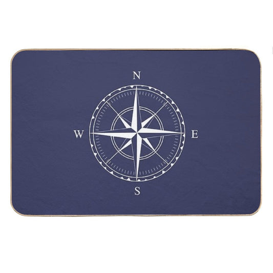 Navy Blue And White Nautical Ships Compass Rose Bath Mat