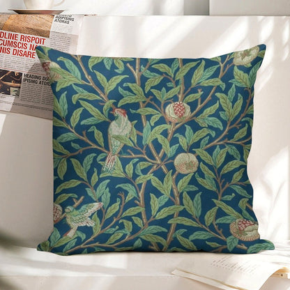 William Morris Pomegranate Fruit And Bird,No,01. Linen Throw Pillow Cover
