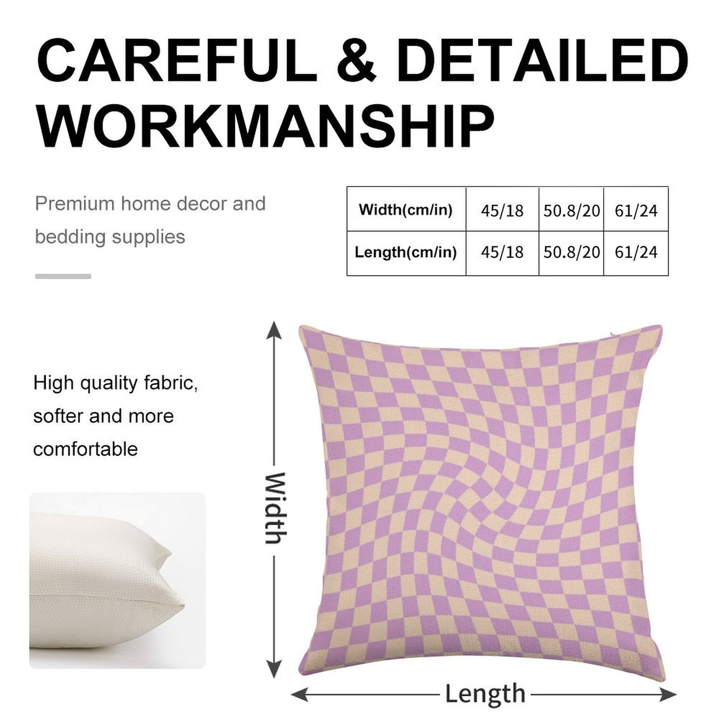 Check V - Lilac Twist Linen Throw Pillow Cover
