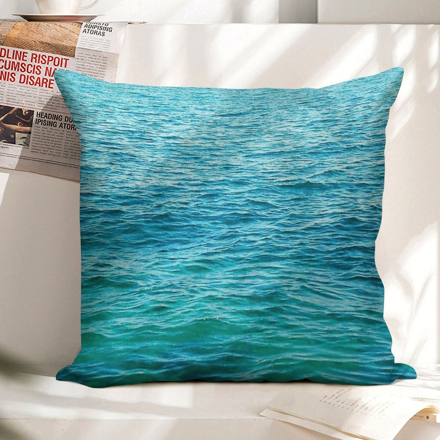 Turquoise Ocean Linen Throw Pillow Cover