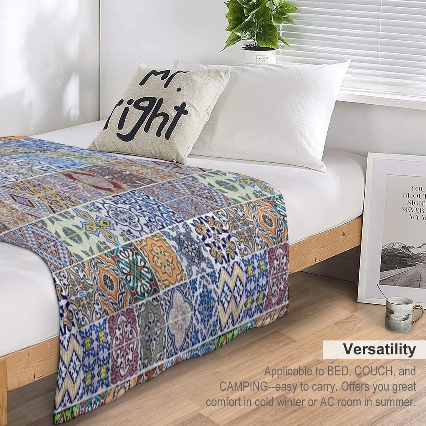 Set of 48 Ceramic Tiles Patterns Throw Blanket