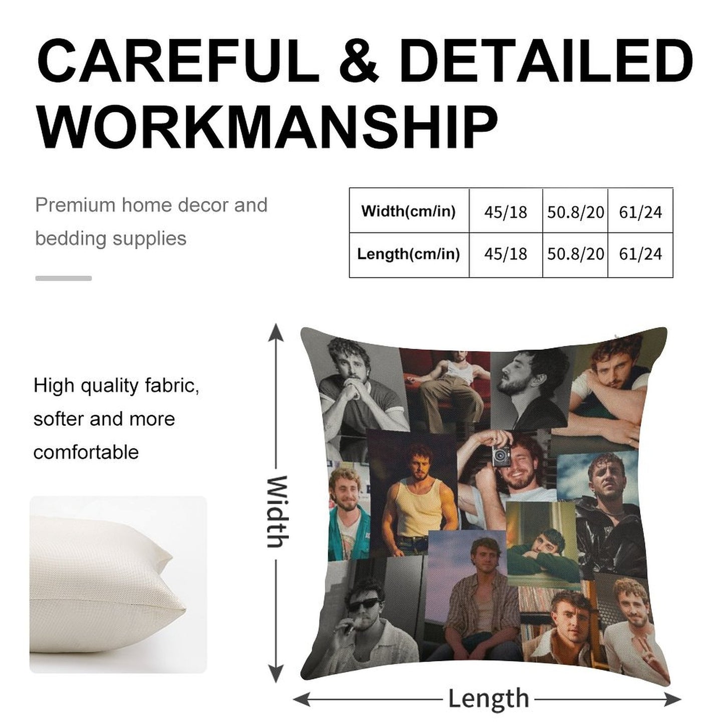 Paul Mescal Collage Linen Throw Pillow Cover