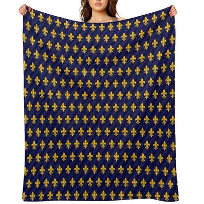 Fleur De Lys Gold Blue Larger Throw Blanket