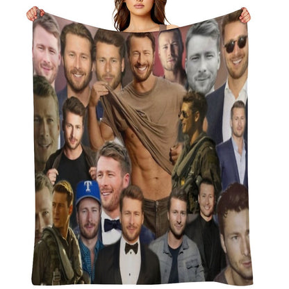 Glen Powell Colllage Throw Blanket