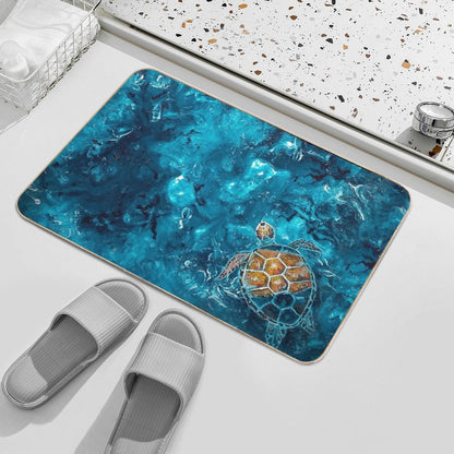 Painted Turtle In Aqua Waters Bath Mat