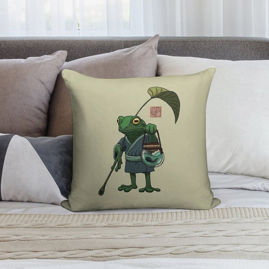 A Frog And His Son Soft Short Plush Fabric Throw Pillow