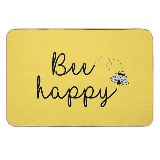 Bee Happy, Positive Quote Print on Yellow Background Bath Mat