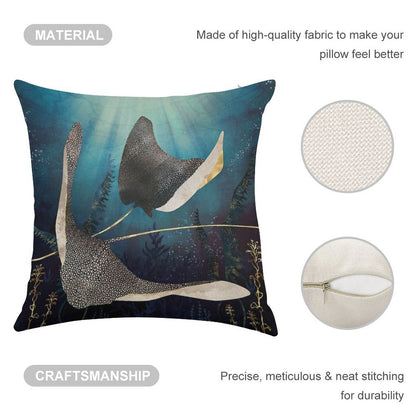 Metallic Stingray Linen Throw Pillow Cover