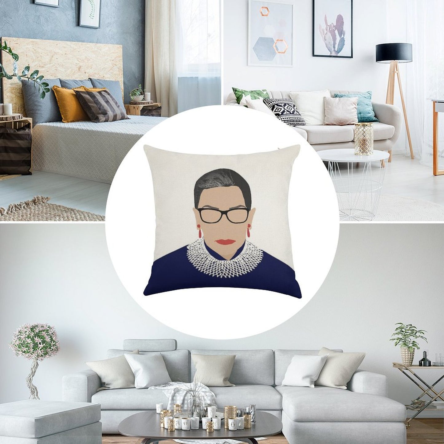 Ruth Bader Ginsburg Linen Throw Pillow Cover
