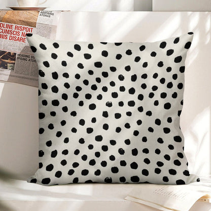 Preppy Brushstroke Free Polka Dots Black And White Spots Dots Dalmation Animal Spots Design Minimal Linen Throw Pillow Cover