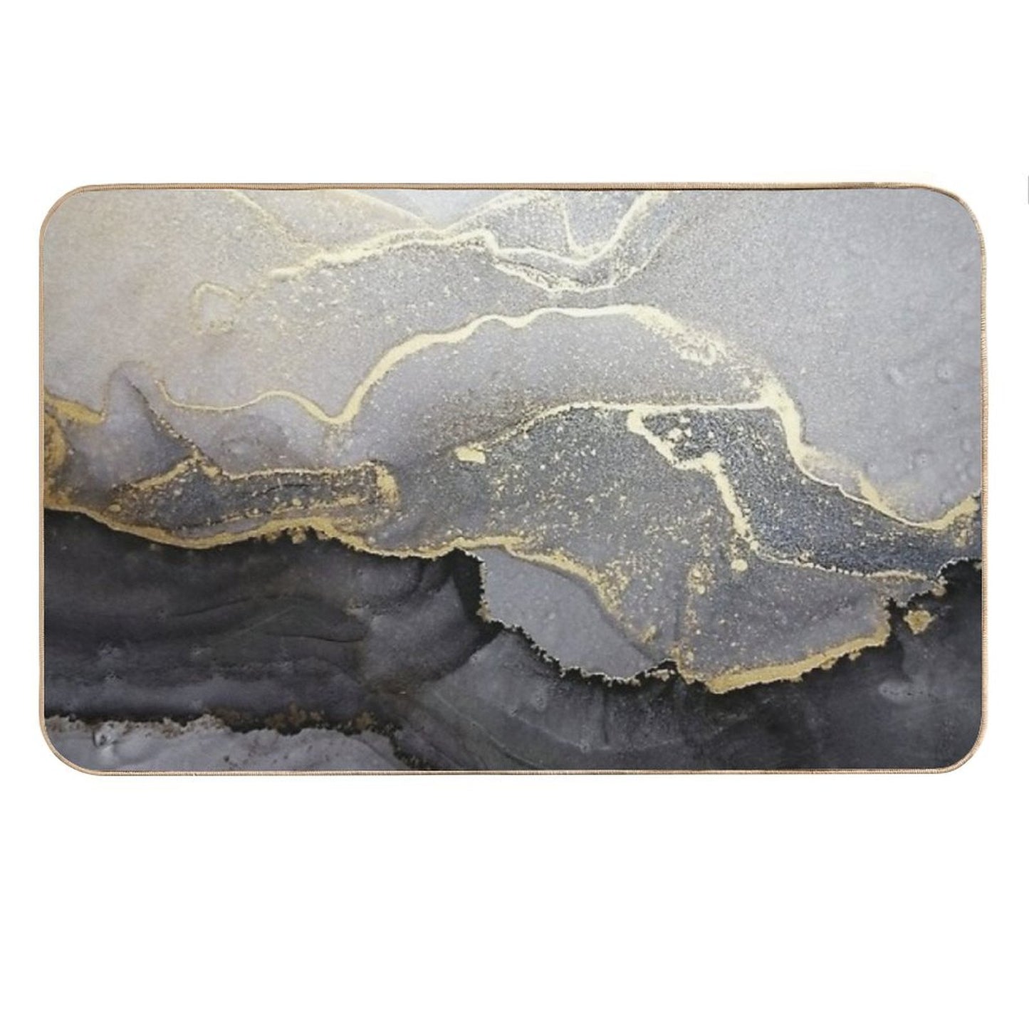 Elegant Black Gold Marble Ink Abstract Painting Bath Mat