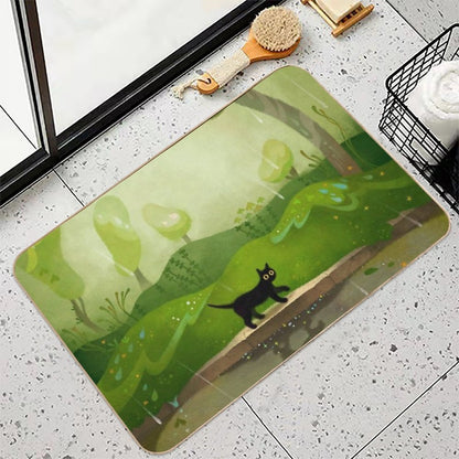 Kitty on A Rainy Day  Non-Slip Bath Mat
