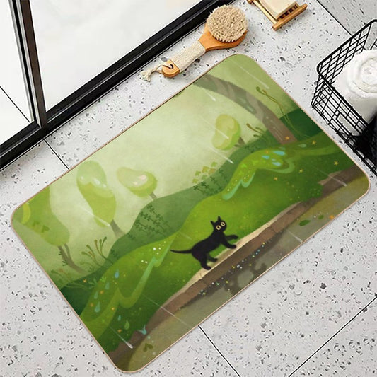 Kitty on A Rainy Day  Non-Slip Bath Mat