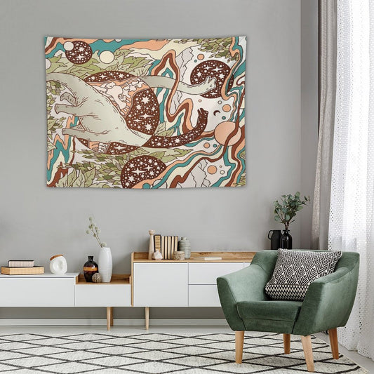 Jurassic Portal  Retro Rainbow Palette  Dinosaur Science Fiction Art Tapestry