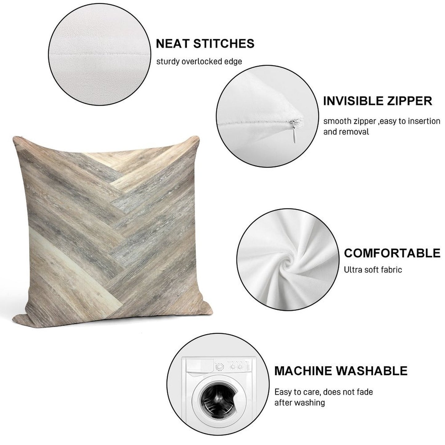 Contemporary Caramel Brown Grey Beige Farmhouse Barn Wood Soft Reinforced Edging Throw Pillow