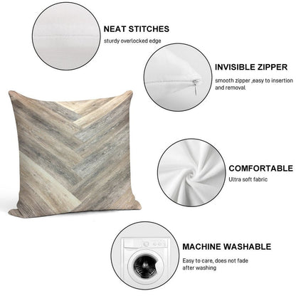 Contemporary Caramel Brown Grey Beige Farmhouse Barn Wood Soft Reinforced Edging Throw Pillow