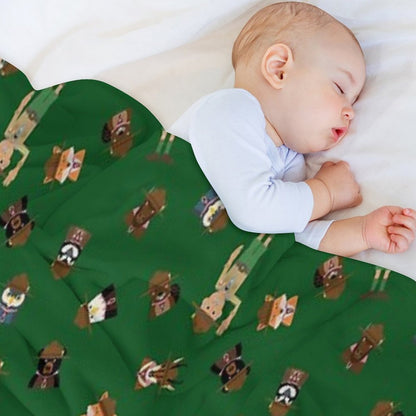 Wood Badge Patrol Critters - Baden-Powell Pattern - Green Throw Blanket