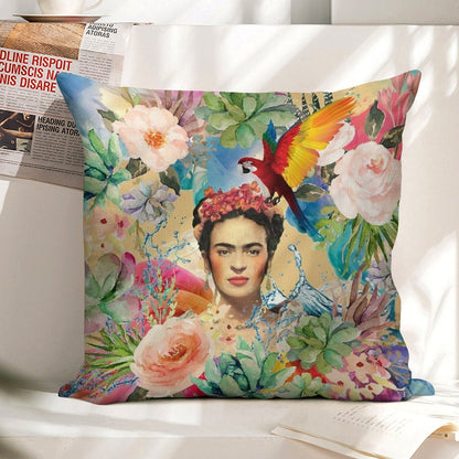 Frida Kahlo Linen Throw Pillow Cover