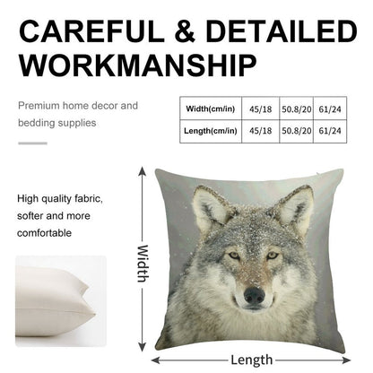 GREY WOLF Linen Throw Pillow Cover