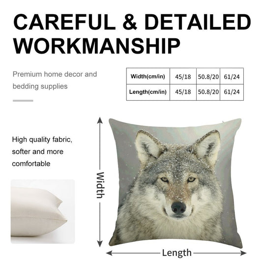 GREY WOLF Linen Throw Pillow Cover