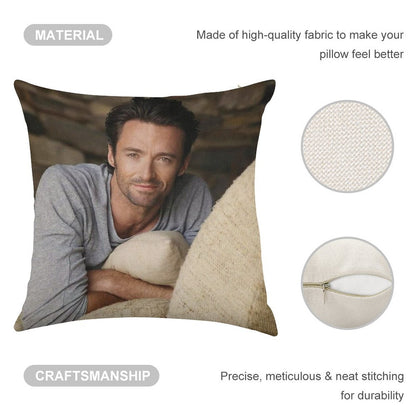 Hugh Jackman Linen Throw Pillow Cover