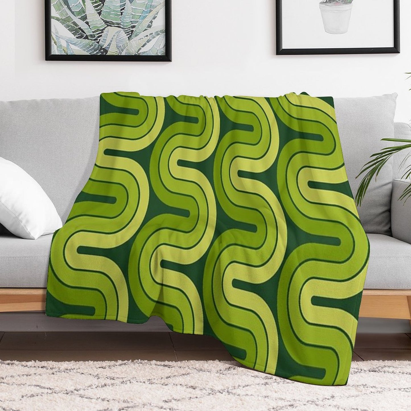 Retro Geometric Gradated Design Avocado Green Throw Blanket