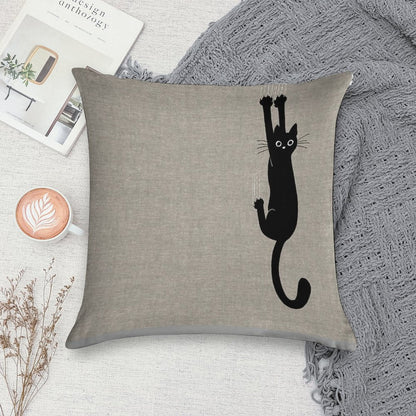 Black Cat Holding On Soft Washable Throw Pillow