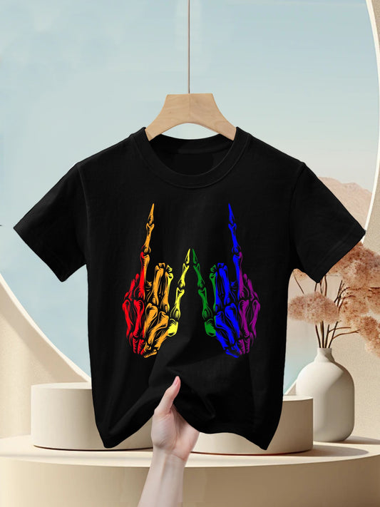 Skeleton Rock Hand LGBT-Q Cool Rainbow Gay Pride Ally Kids T-Shirt