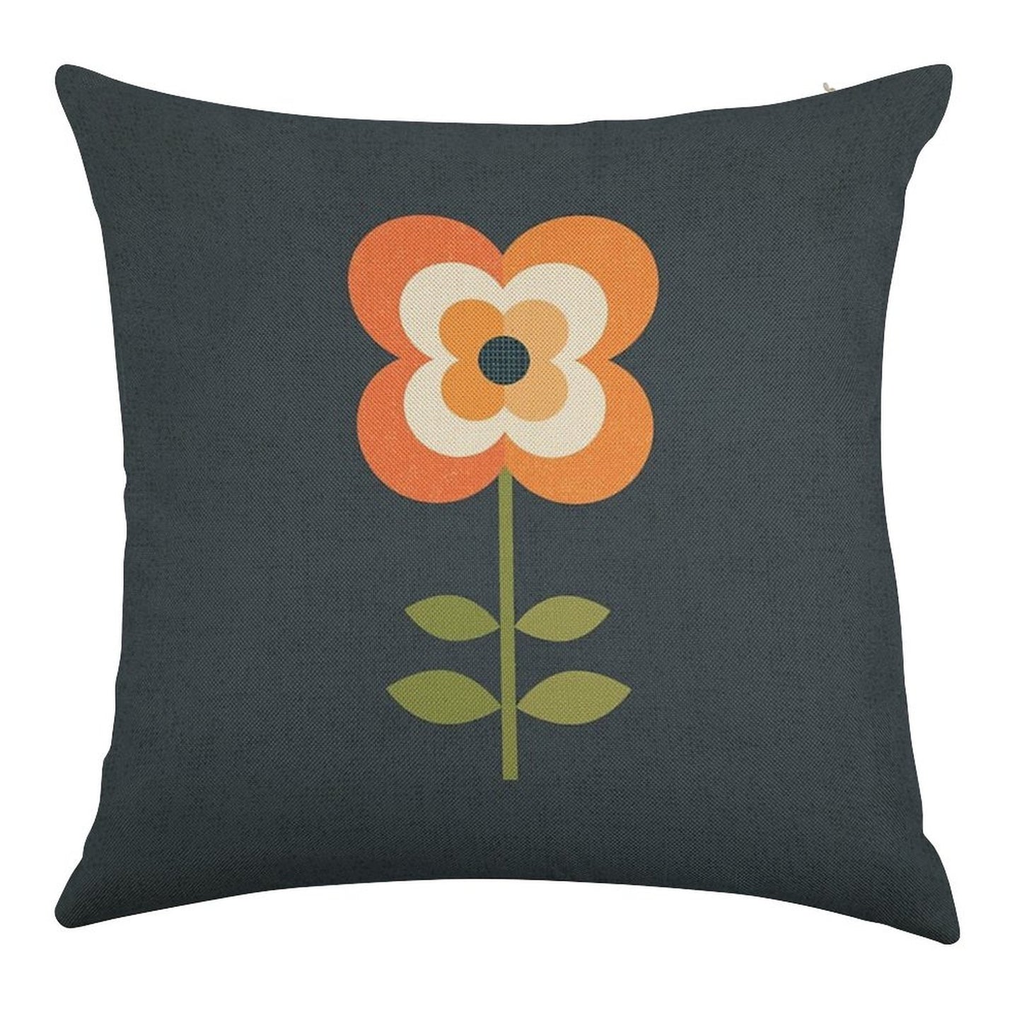 Retro Flower - Orange And Charcoal Linen Throw Pillow Cover