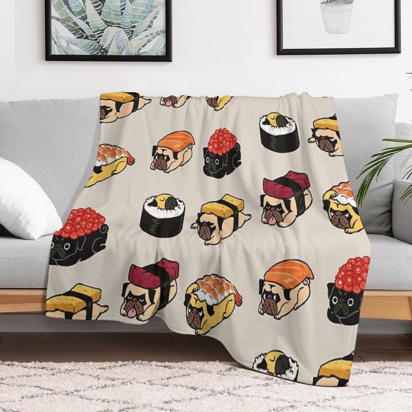 Sushi Pug Throw Blanket
