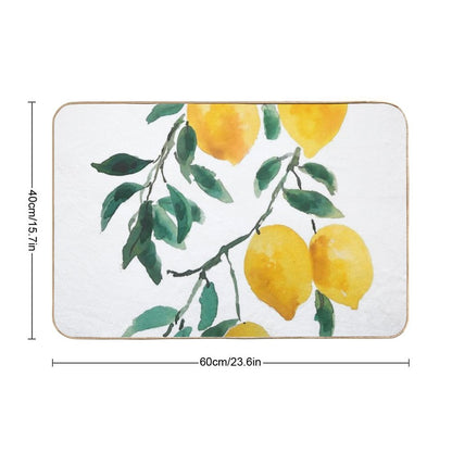 Hand Painted Yellow Lemon Watercolor Bath Mat