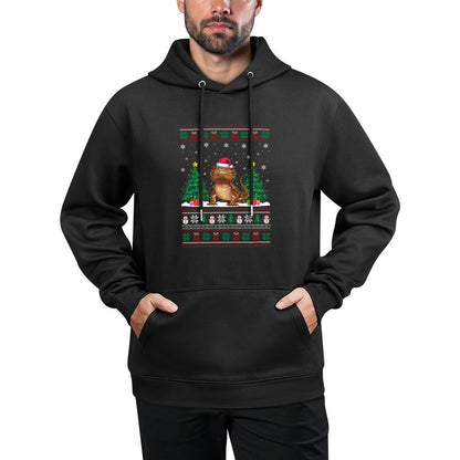 Santa Hat Bearded Dragon Christmas Tree Lights Ugly Sweater Casual Wear Hoodie