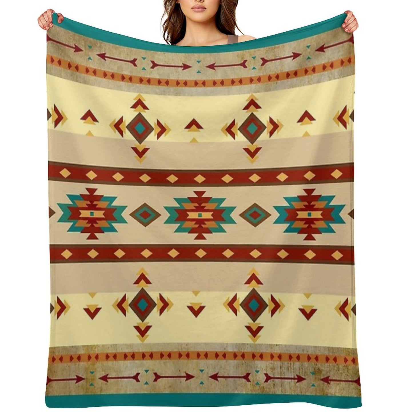 Southwestern Aztec Design - Native American Symbols In Brown, Blues And Terracotta Throw Blanket