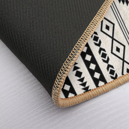 Aztec Black on Cream Mixed Motifs Pattern Bath Mat