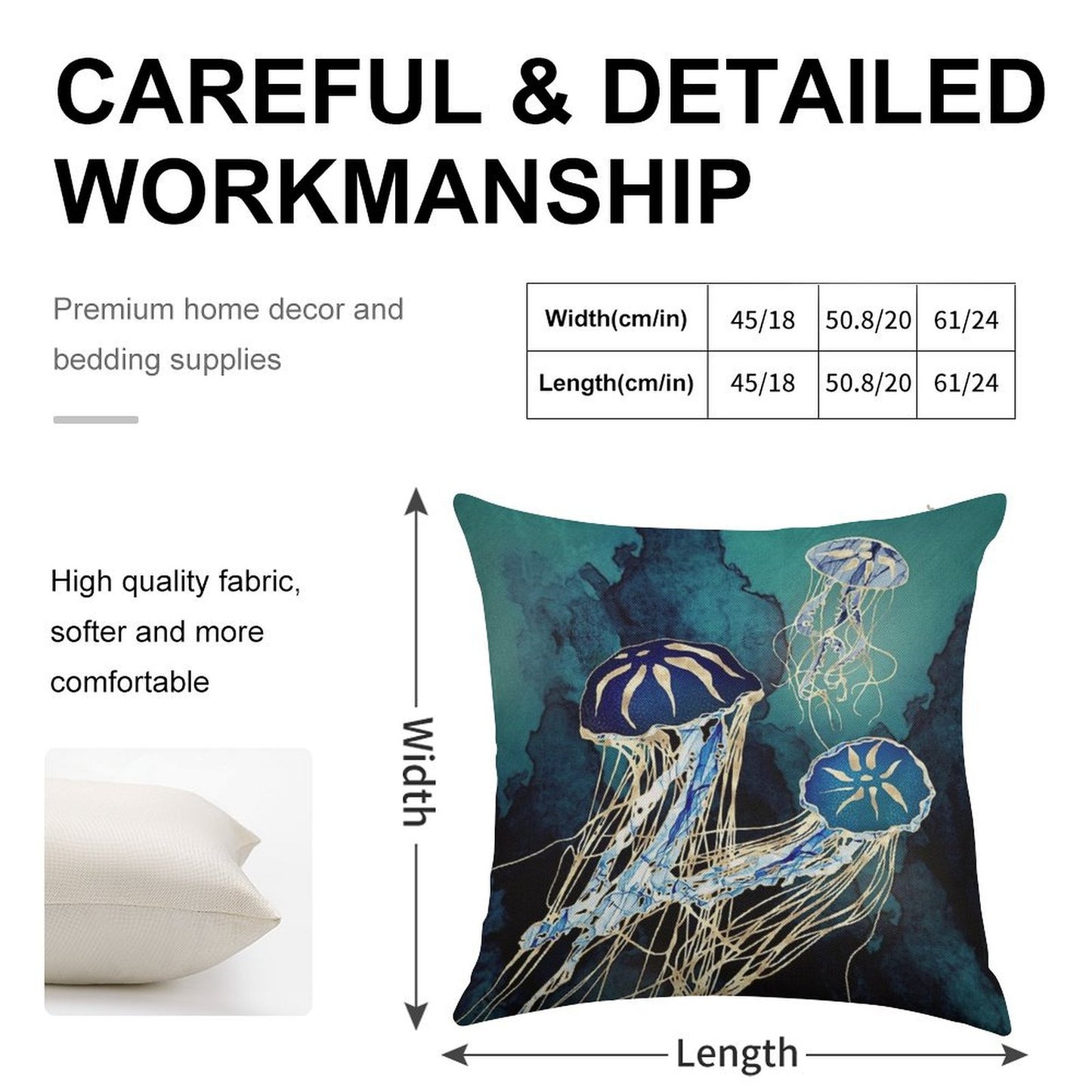Metallic Jellyfish III Linen Throw Pillow Cover