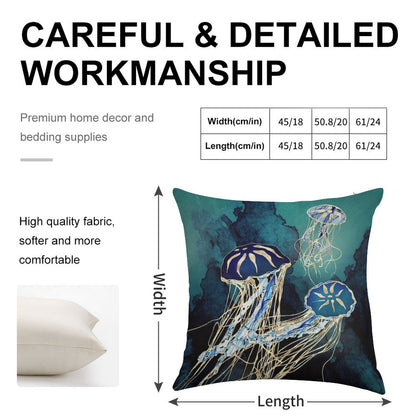 Metallic Jellyfish III Linen Throw Pillow Cover