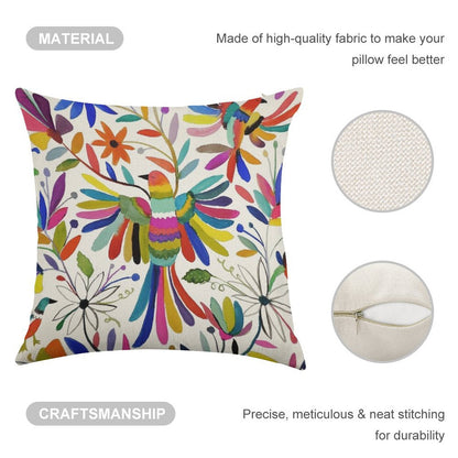 Otomi Bird Linen Throw Pillow Cover