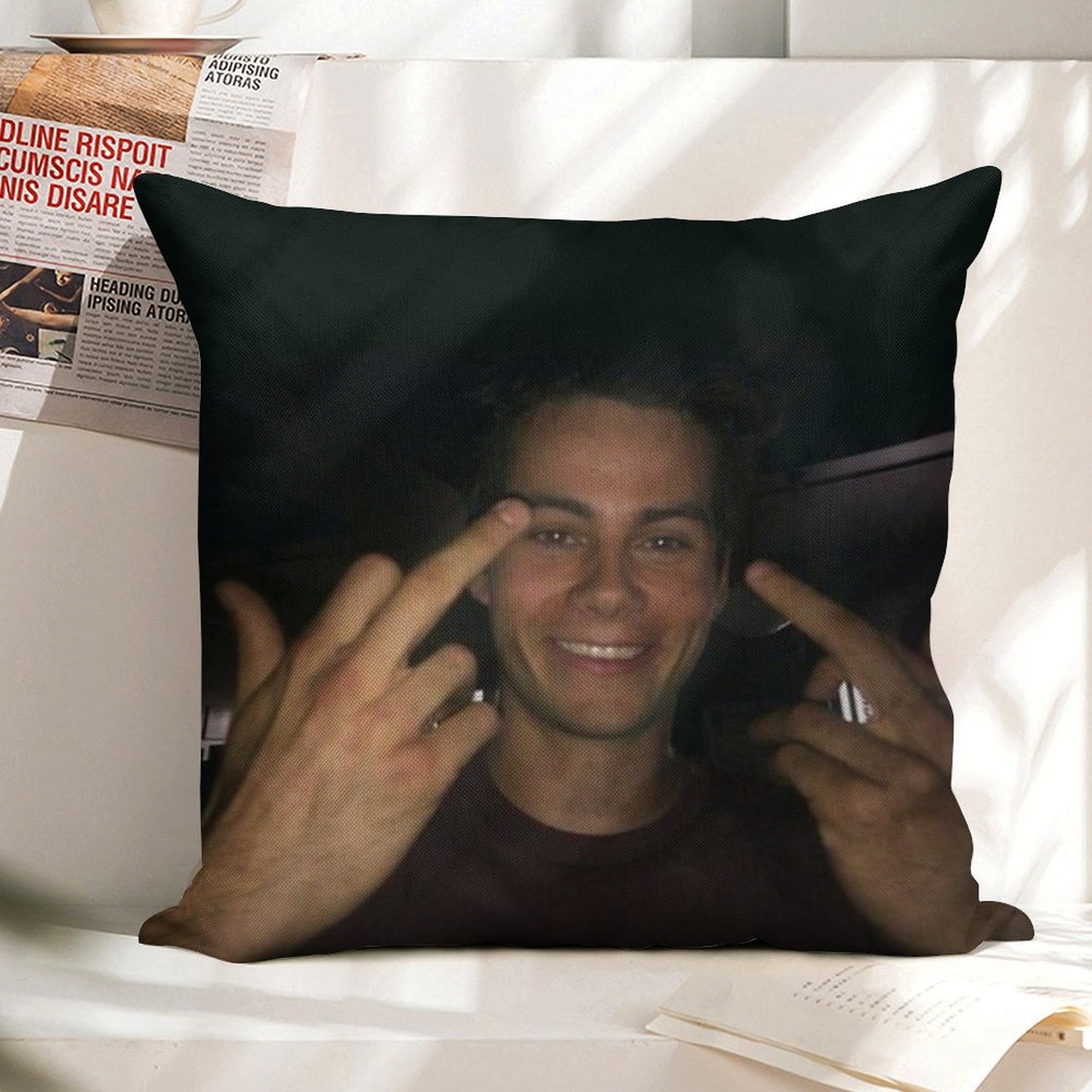 Dylan O’brien Middle Fingers Linen Throw Pillow Cover