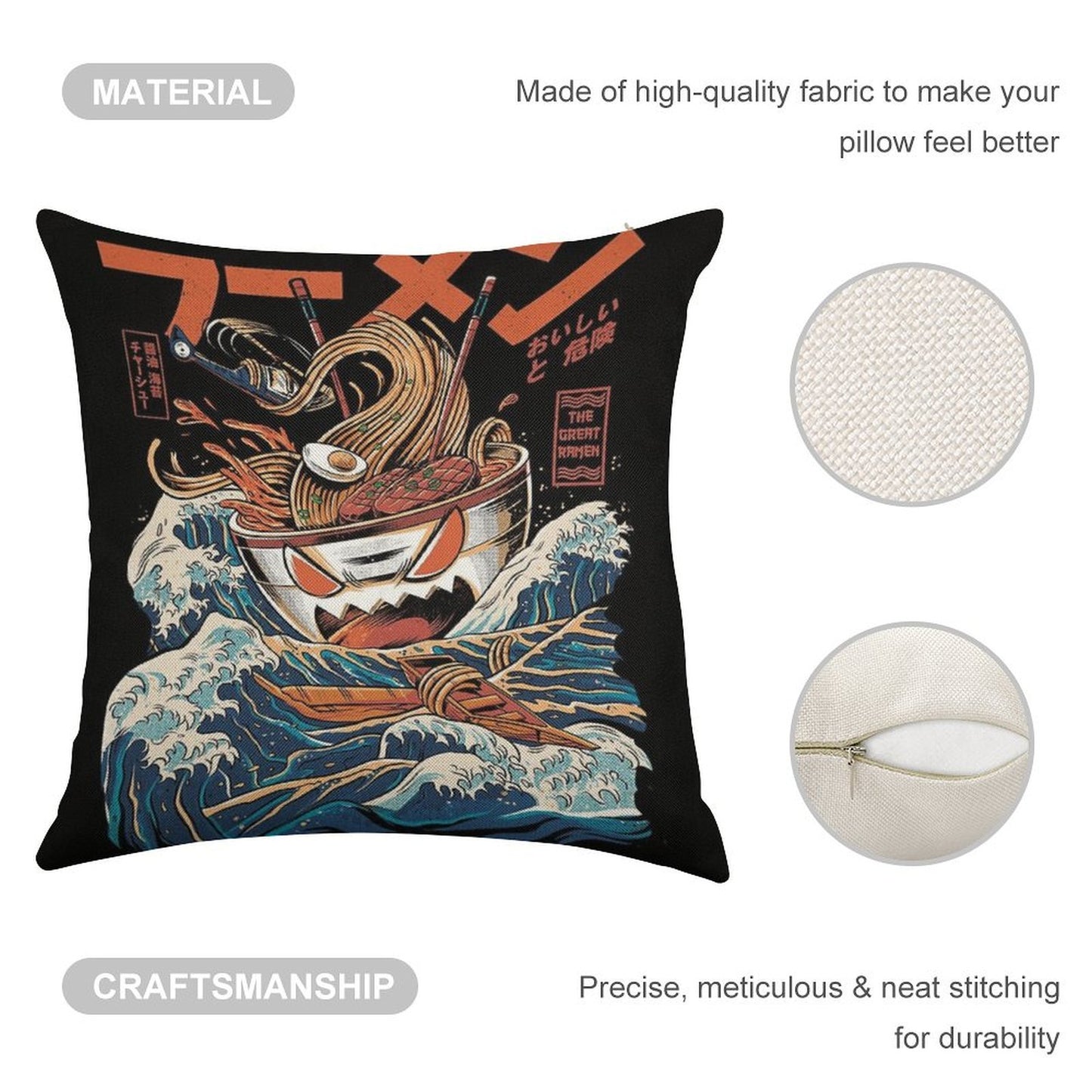 The Black Great Ramen Linen Throw Pillow Cover