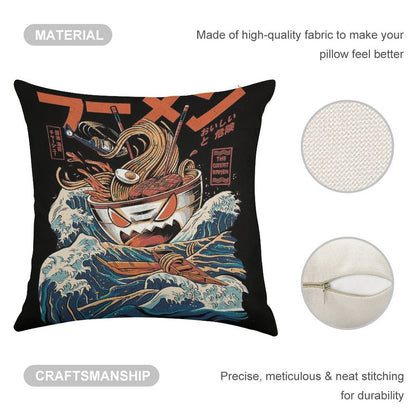 The Black Great Ramen Linen Throw Pillow Cover