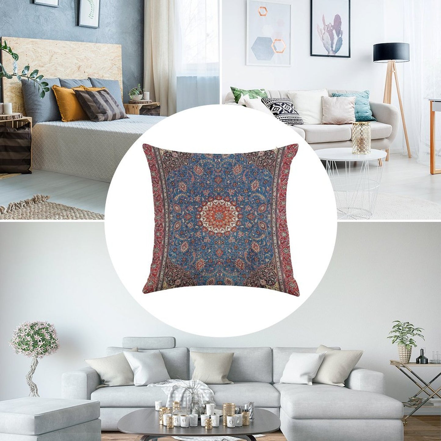 Sarouk Antique Persian Rug Print Linen Throw Pillow Cover