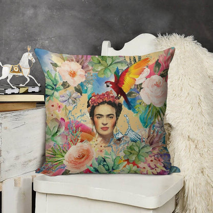 Frida Kahlo Linen Throw Pillow Cover