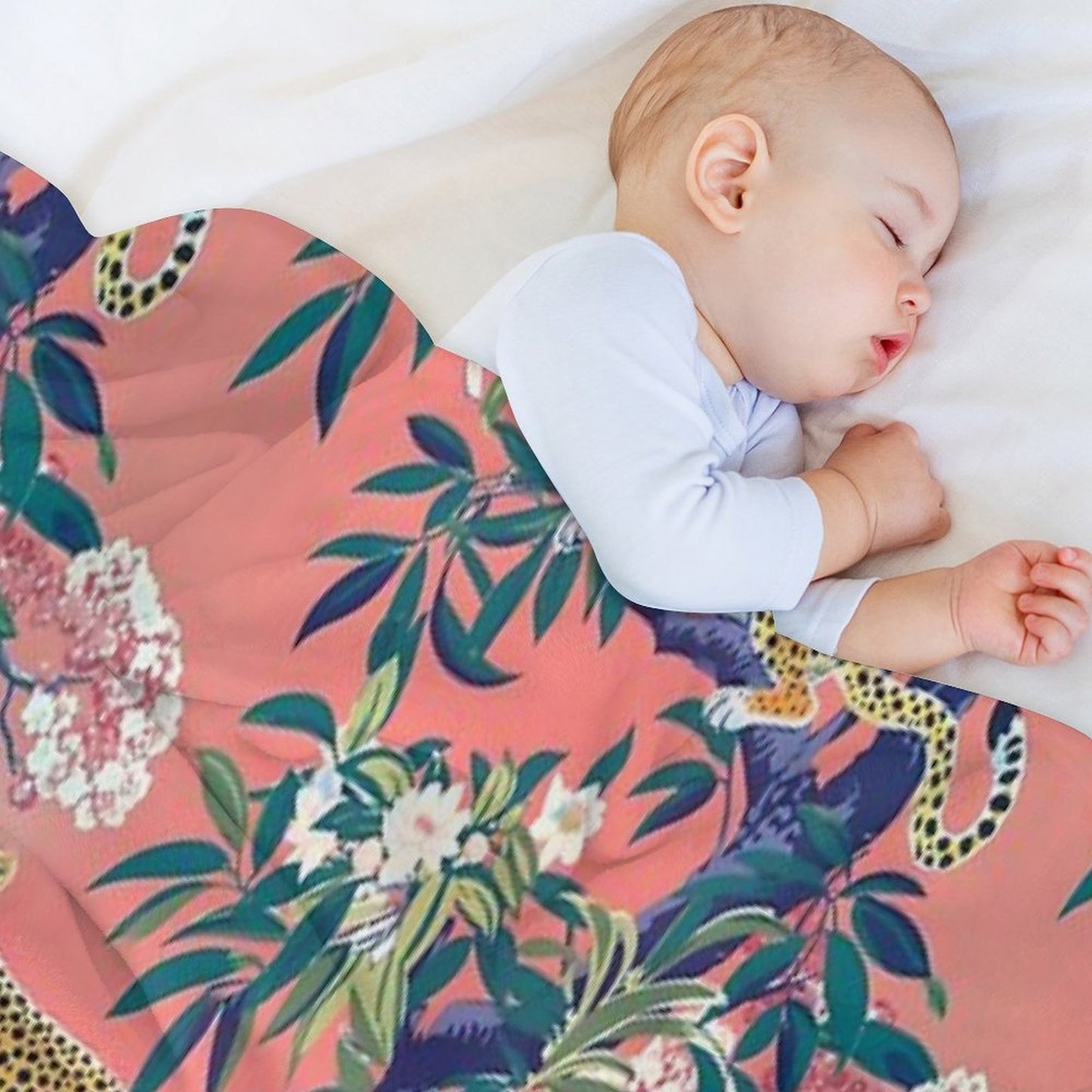 Leopards in Chinoiserie Garden in Blue And Orange Throw Blanket