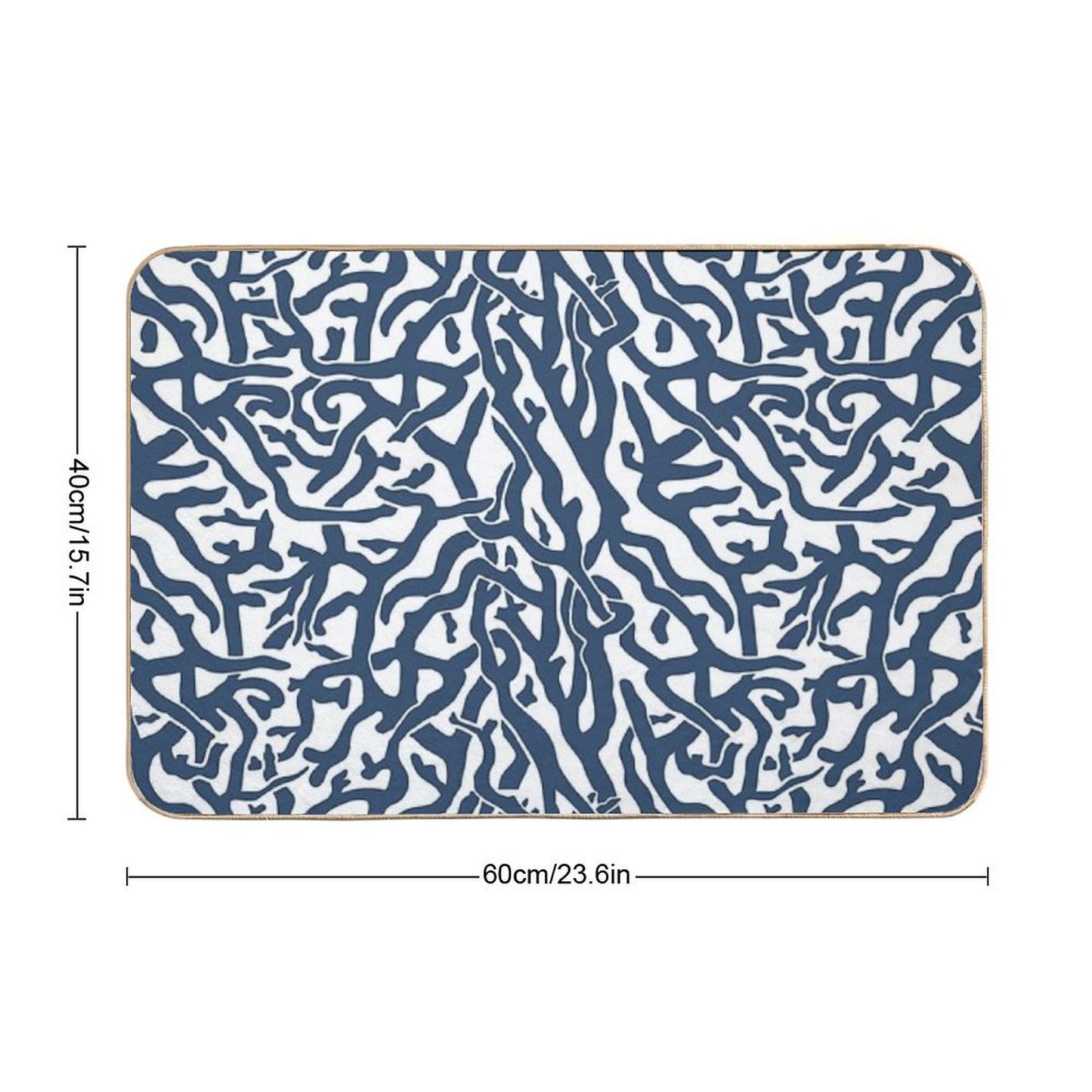 Coral Reef Pattern  Navy Blue White Coastal Beach House Bath Mat