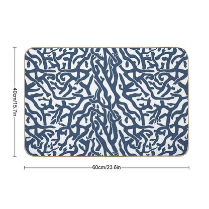 Coral Reef Pattern  Navy Blue White Coastal Beach House Bath Mat