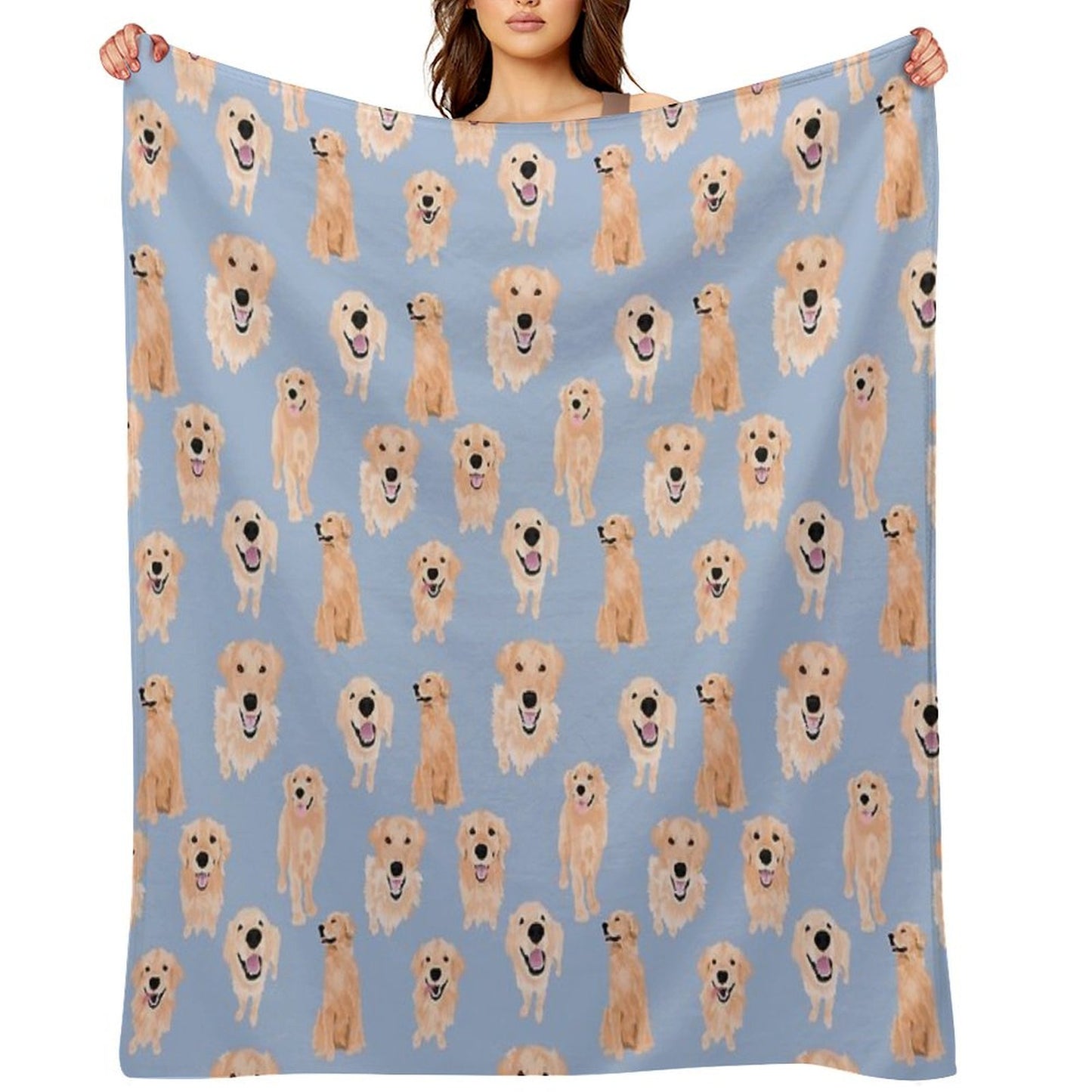 Golden Retrievers on Blue Throw Blanket