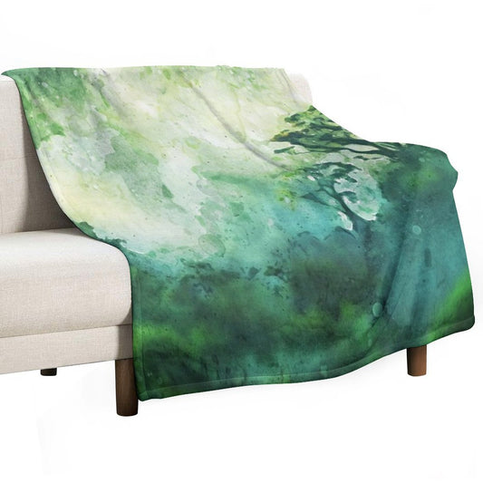 Green Forest_watercolor Painting Throw Blanket