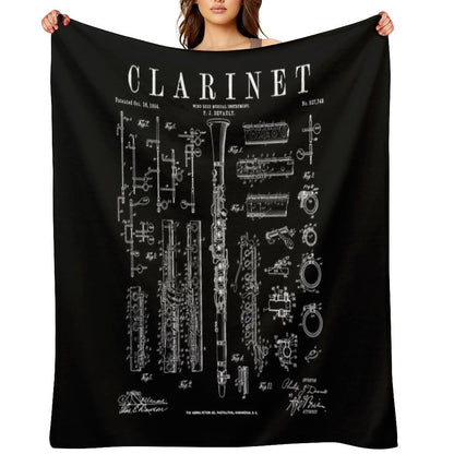 Clarinet Vintage Patent Clarinetist Drawing Print Throw Blanket